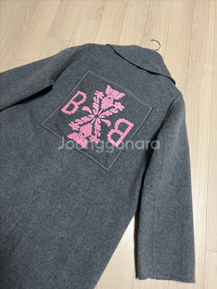 고퀄 자수 장식 캐시미어30% 울 롱코트 빅 와이드 카라 더블버튼 핸드메이드 그레이--0