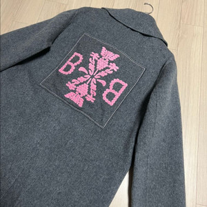 고퀄 자수 장식 캐시미어30% 울 롱코트 빅 와이드 카라 더블버튼 핸드메이드 그레이