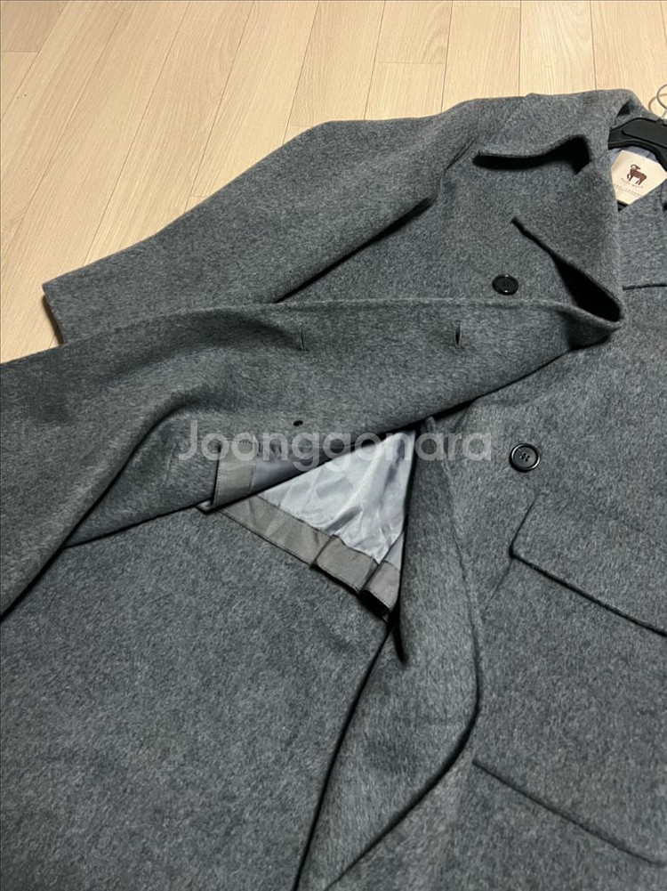 고퀄 자수 장식 캐시미어30% 울 롱코트 빅 와이드 카라 더블버튼 핸드메이드 그레이--7