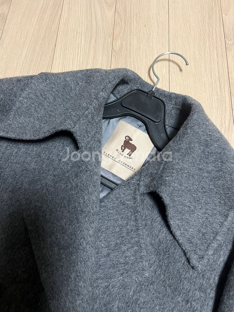 고퀄 자수 장식 캐시미어30% 울 롱코트 빅 와이드 카라 더블버튼 핸드메이드 그레이--6