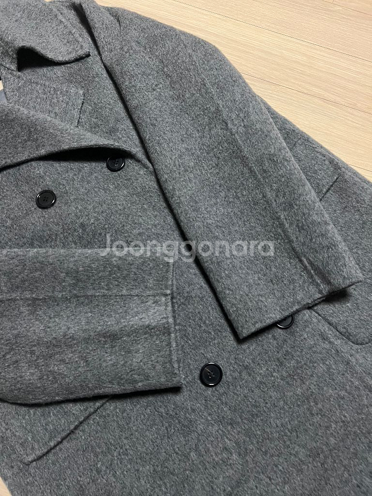 고퀄 자수 장식 캐시미어30% 울 롱코트 빅 와이드 카라 더블버튼 핸드메이드 그레이--4