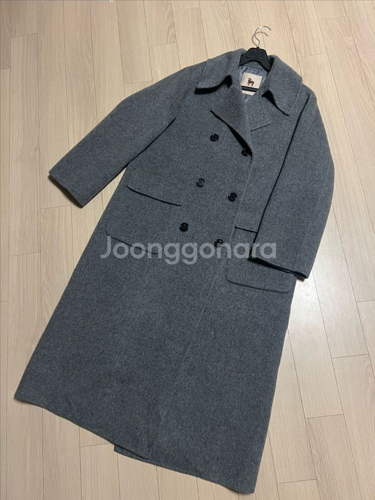 고퀄 자수 장식 캐시미어30% 울 롱코트 빅 와이드 카라 더블버튼 핸드메이드 그레이--11