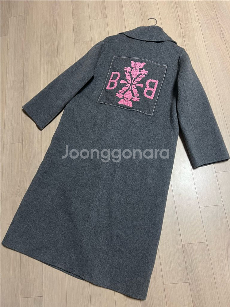 고퀄 자수 장식 캐시미어30% 울 롱코트 빅 와이드 카라 더블버튼 핸드메이드 그레이--13