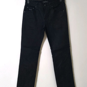 32)플랙진 가죽패치 블랙 스판 스트레이트 일자청바지