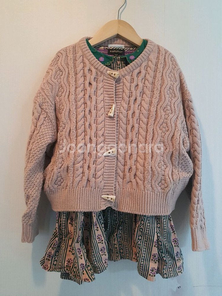 봉쥬르 캡슐 튜닉 블라우스 10y , 핑크가디건--1