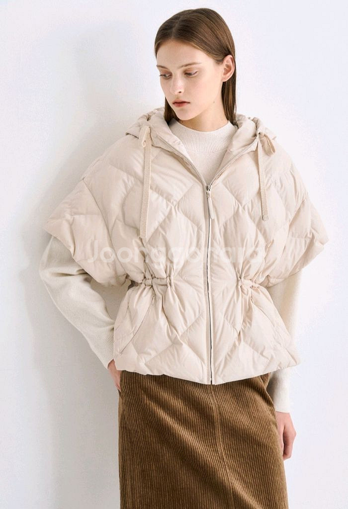 타임 구스 다운 드로우스트링 퀼팅 후드 점퍼--1