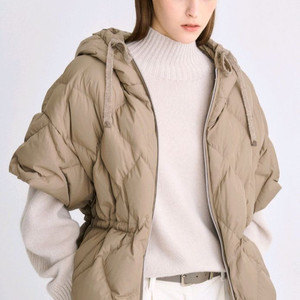 타임 구스 다운 드로우스트링 퀼팅 후드 점퍼