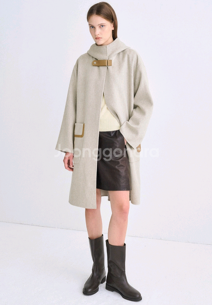 타임 캐시미어 텍스처 블록 후드 코트--1