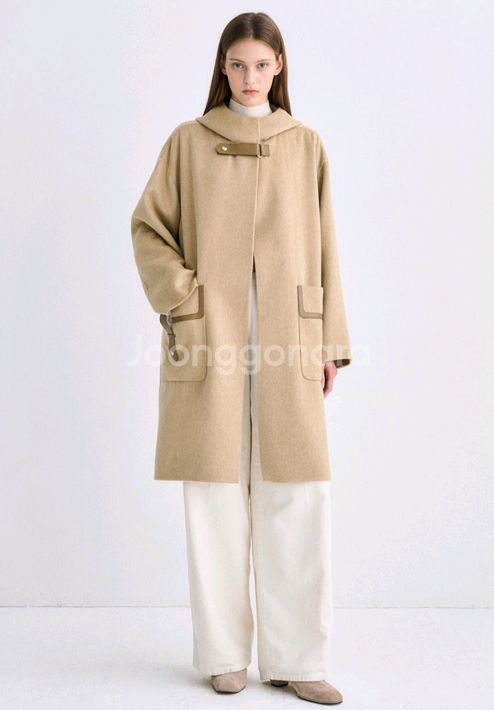 타임 캐시미어 텍스처 블록 후드 코트--0