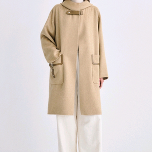 타임 캐시미어 텍스처 블록 후드 코트