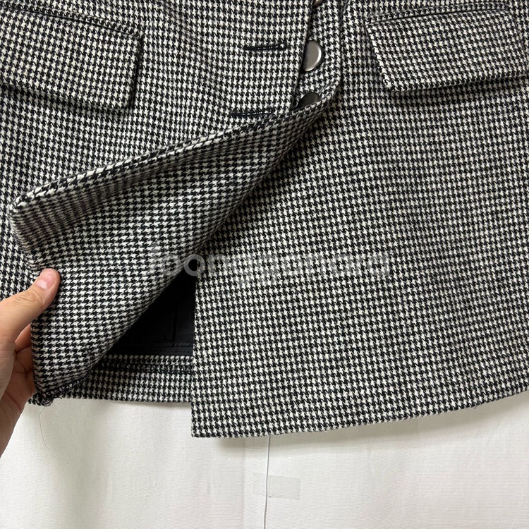 [M]하운드투스 체크 모직 스커트(블랙)--9