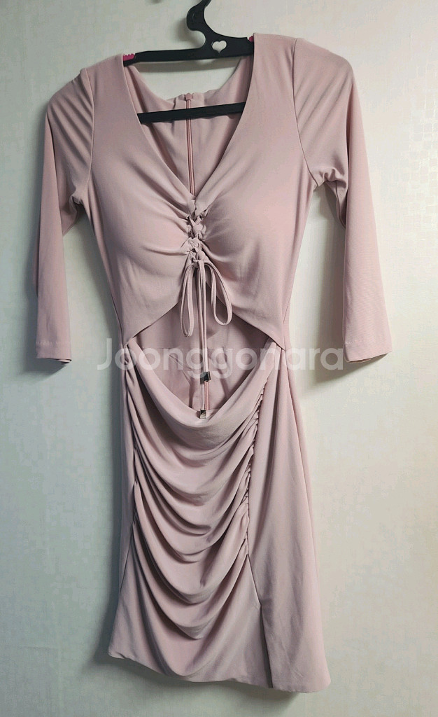 핑크 셔링 미니 원피스 S 사이즈--0