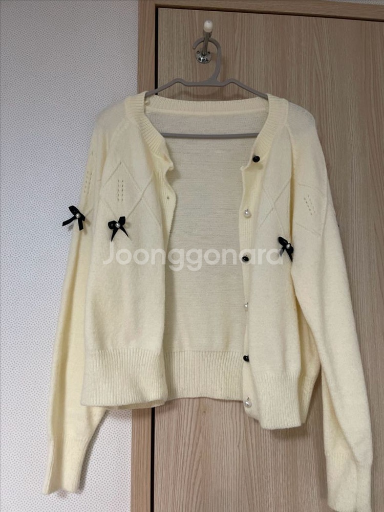 여성 리본 아이보리 가디건--0