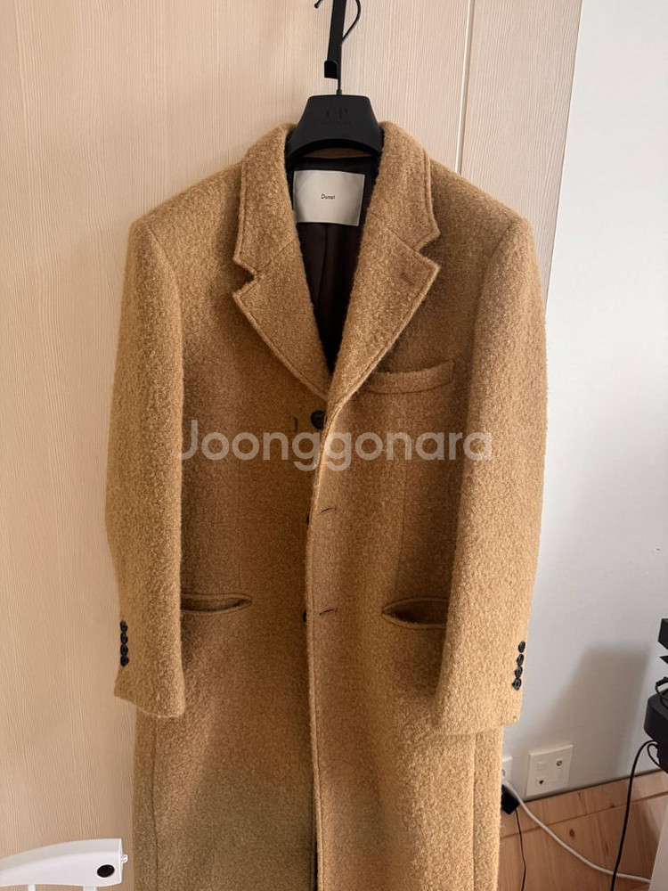 던스트 3버튼 울 부클 롱 코트 카멜--2