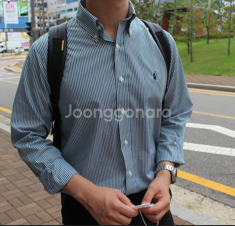 폴로 랄프로렌 그린 스트라이프셔츠 M사이즈 판매--4