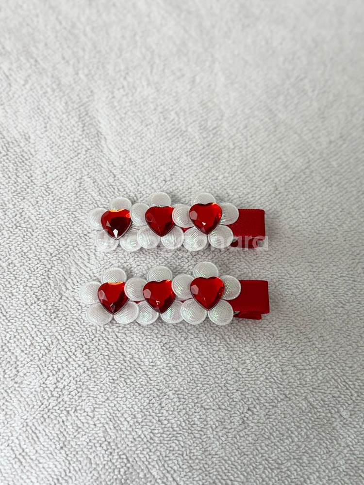 하트 헤어핀 2개 일괄 레드 컬러 유아 헤어삔--0