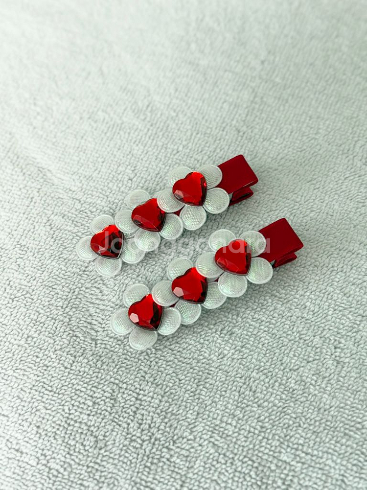 하트 헤어핀 2개 일괄 레드 컬러 유아 헤어삔--1