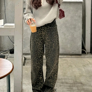 레오파드 와이드팬츠
