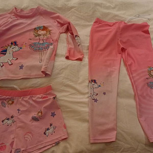 여아 발레리나 래쉬가드 수영복 3종 3pcs 세트 핑크 사이즈 130