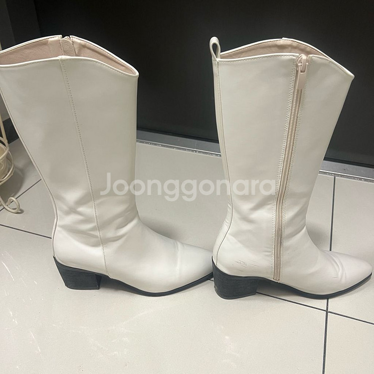 화이트 롱 레더 부츠 235--3