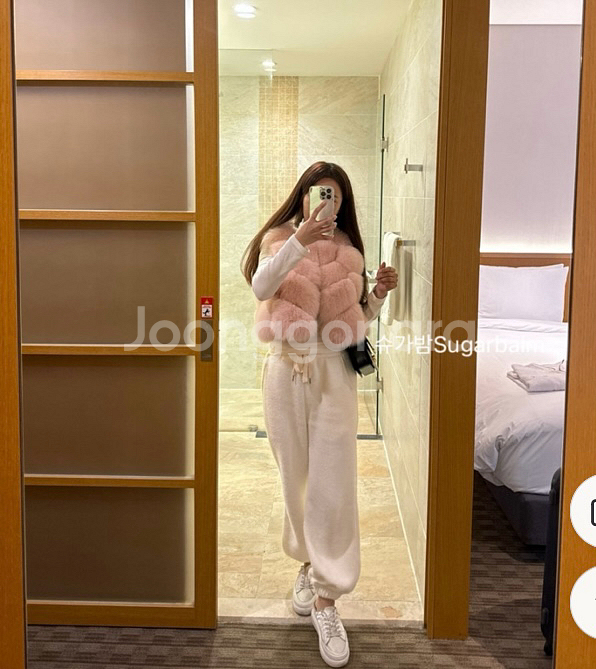 사가폭스 폼폼 미니미 퍼자켓 핑크--2