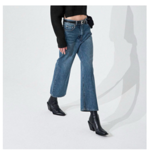 한섬 시스템 벨티드 워시드 데님 팬츠