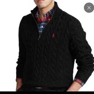폴로 랄프로렌 케이블 반집업 블랙 M사이즈 새상품 팝니다