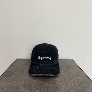 슈프림 워시드 데님 블랙 박스로고 캠프캡 모자