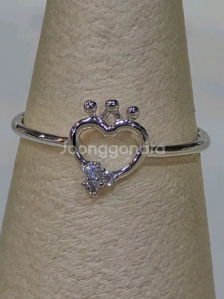 화이트골드 하트 큐빅 반지--0