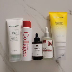 [무료배송] 기초 화장품 5종 일괄: 트러블 클렌징폼/콜라겐 토너/앰플/리프팅 롤러 크림