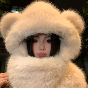 ㅁ새상품ㅁ 곰돌이 퍼 후드 목도리