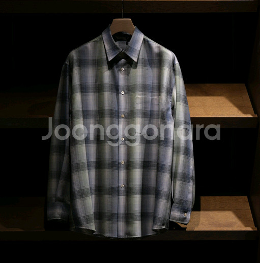 오라리25fw 슈퍼라이트 블루그린체크셔츠--0