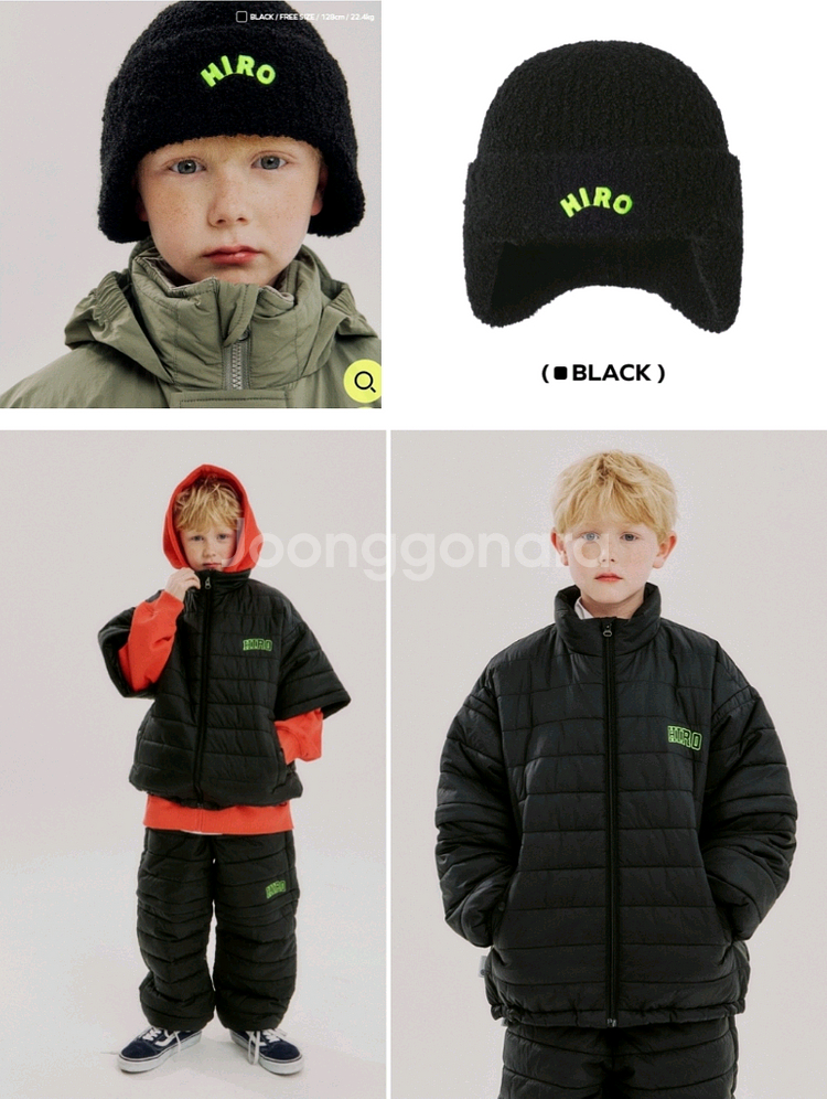 히로 블랭크 투웨이자켓 경량패딩 블랙150 멜로우이어머프비니 블랙--0