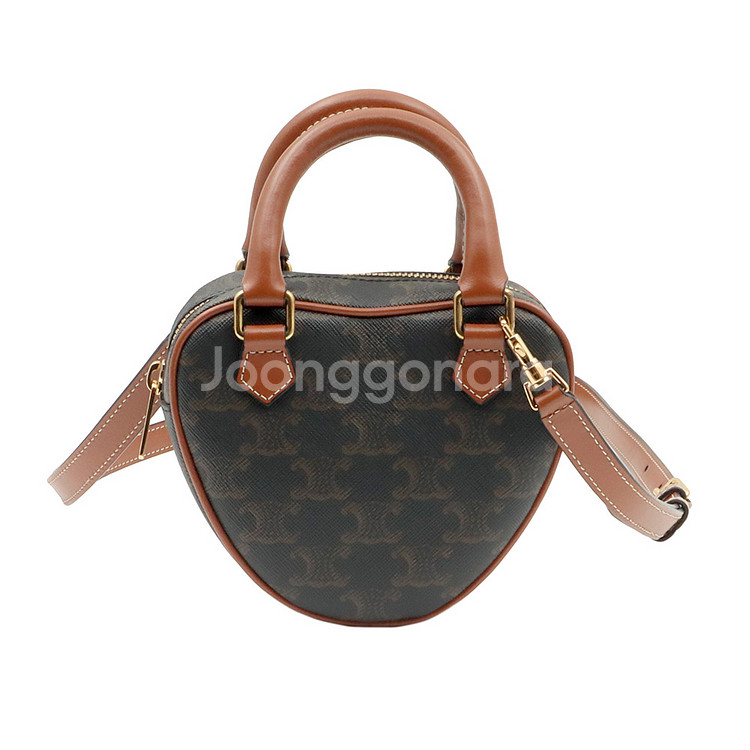 셀린느 트리옹프 캔버스 탄 카프스킨 미디움 하트 미니 크로스백 / 198222BZJ--0