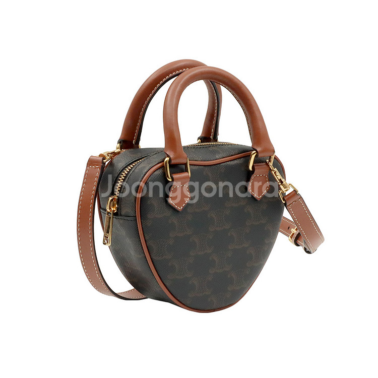 셀린느 트리옹프 캔버스 탄 카프스킨 미디움 하트 미니 크로스백 / 198222BZJ--3