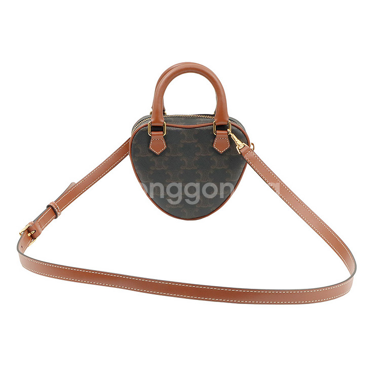 셀린느 트리옹프 캔버스 탄 카프스킨 미디움 하트 미니 크로스백 / 198222BZJ--2