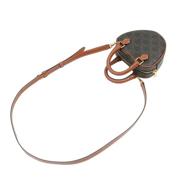 셀린느 트리옹프 캔버스 탄 카프스킨 미디움 하트 미니 크로스백 / 198222BZJ--4