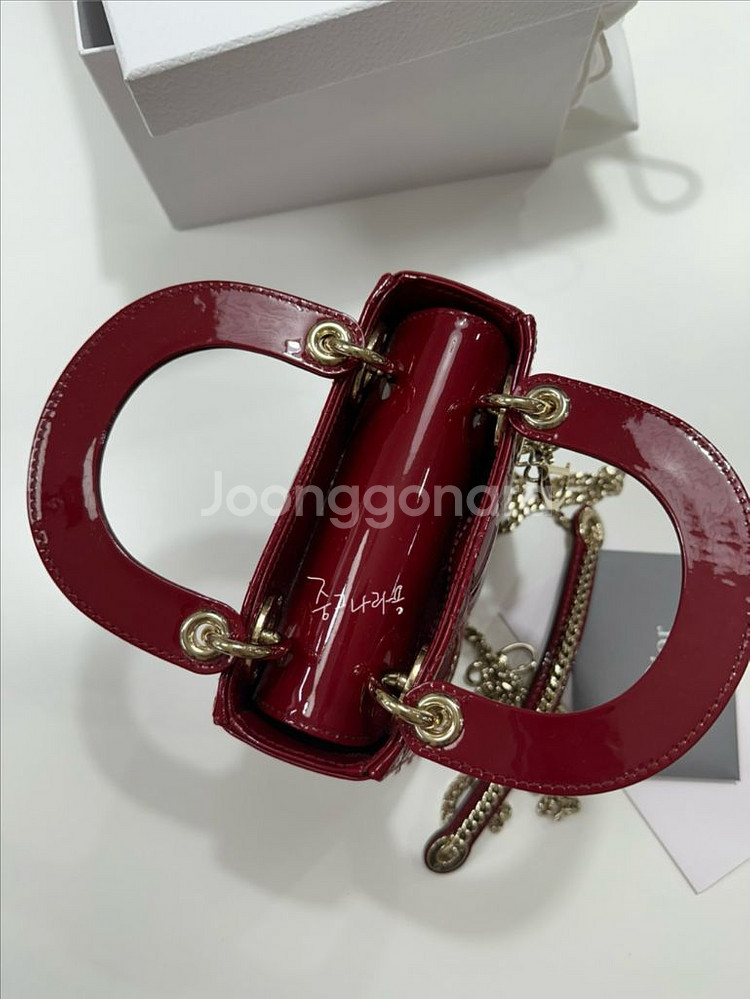 디올 레이디디올 미니 페이던트 체리레드 금장--1