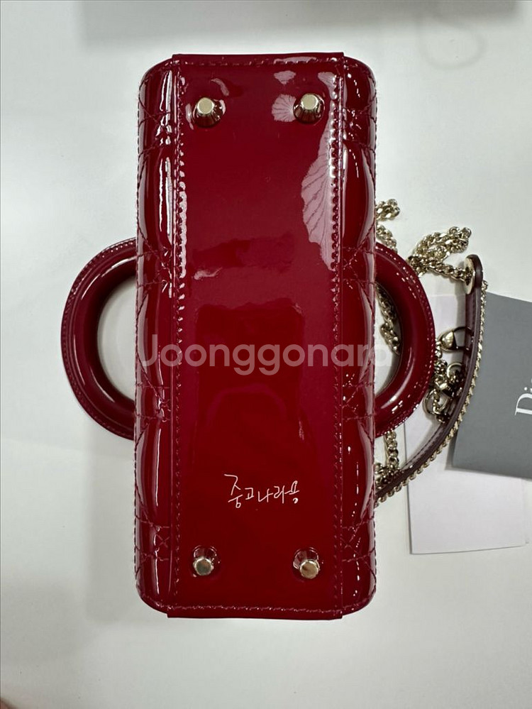 디올 레이디디올 미니 페이던트 체리레드 금장--4