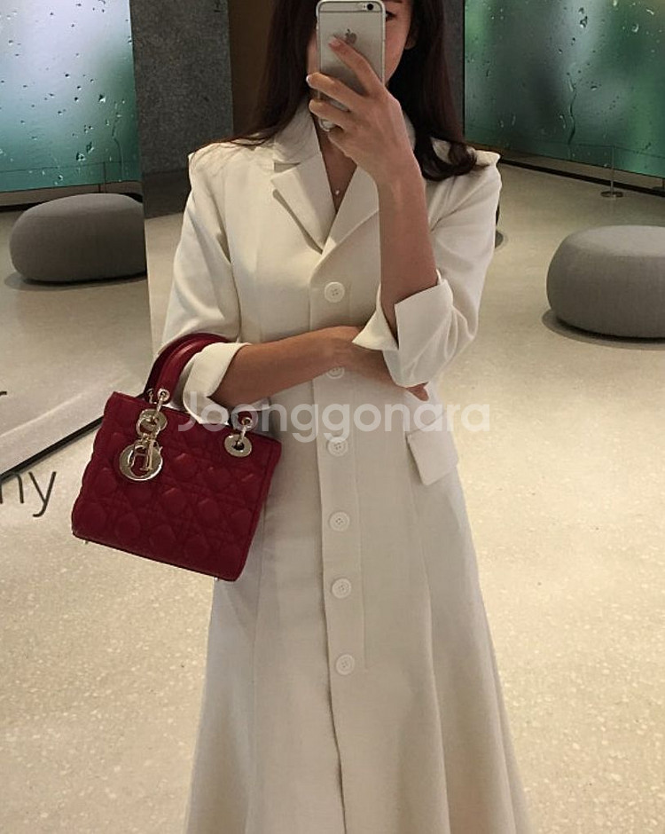 디올 레이디디올 미니 페이던트 체리레드 금장--6