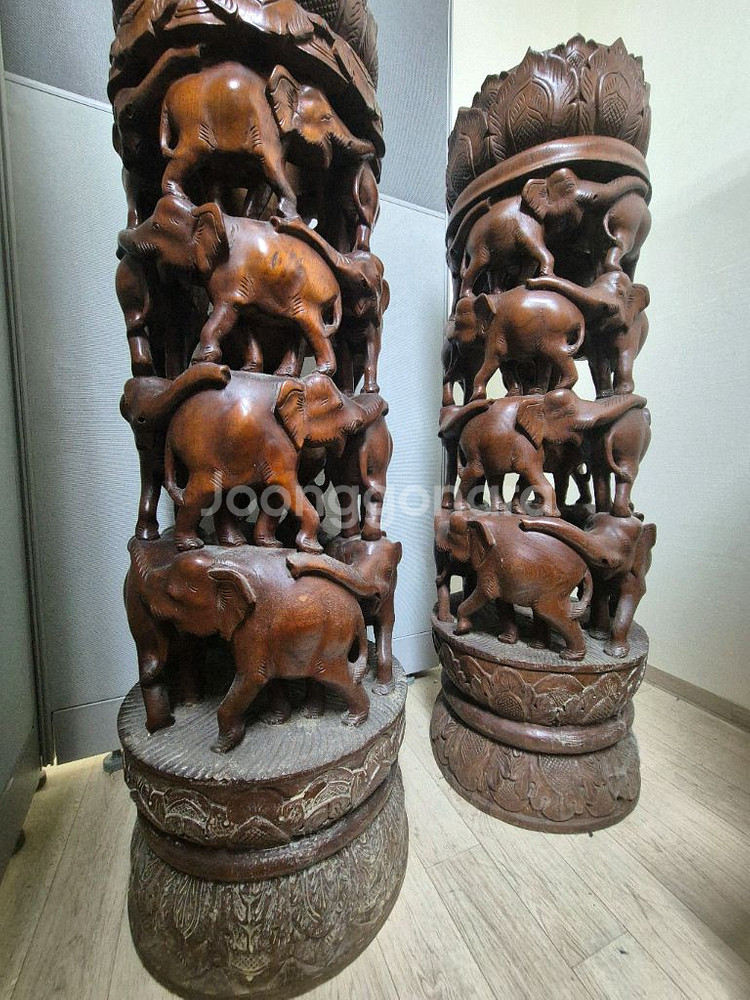 코끼리 원목 조각상--0