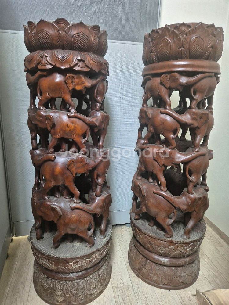 코끼리 원목 조각상--2