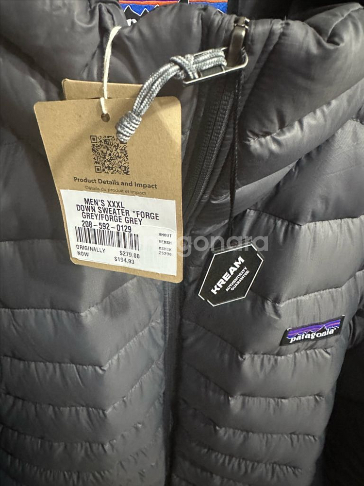 파타고니아 구스다운 스웨터 포지 그레이 경량패딩 3xl 새상품 빅사이즈--3