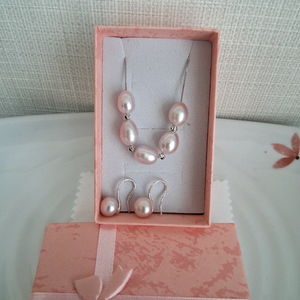 담수진주 퍼플목걸이 귀걸이 세트 새상품