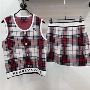 (44) 파리게이츠 스마일 글렌체크 니트 조끼+스커트 골프웨어세트