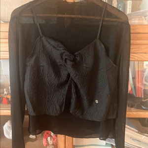 듀엘 레이어드 시스루 블라우스 뷔스티에 66 블랙