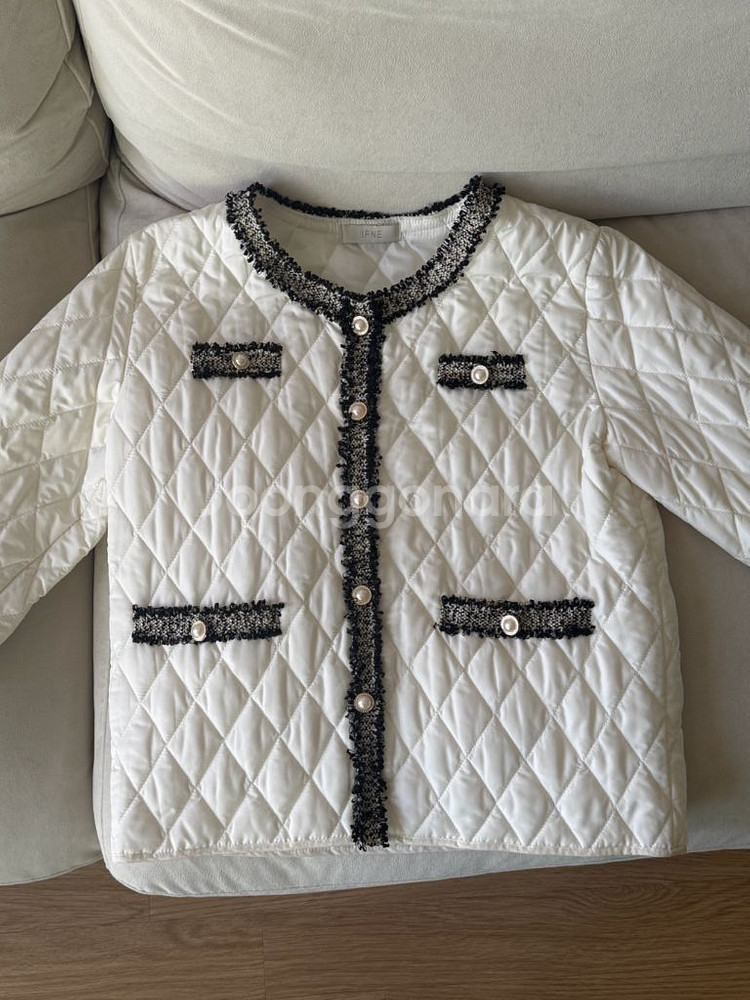 트위드 퀼팅 경량패딩 아이보리--1