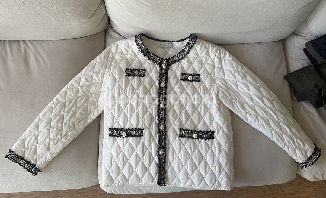 트위드 퀼팅 경량패딩 아이보리--0