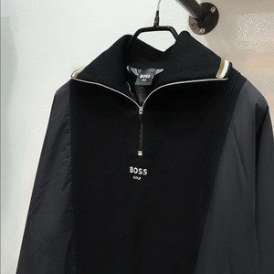 [미착용](55/s) 보스골프(BOSS) 블랙 반집업 하이브리드 방풍니트
