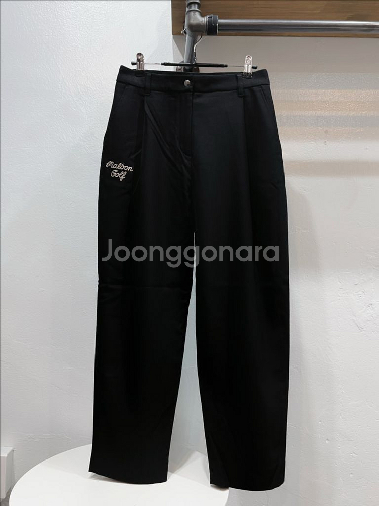 (70) 말본 블랙 모 소재 밴딩 핀턱 와이드 핏 여성골프팬츠--1